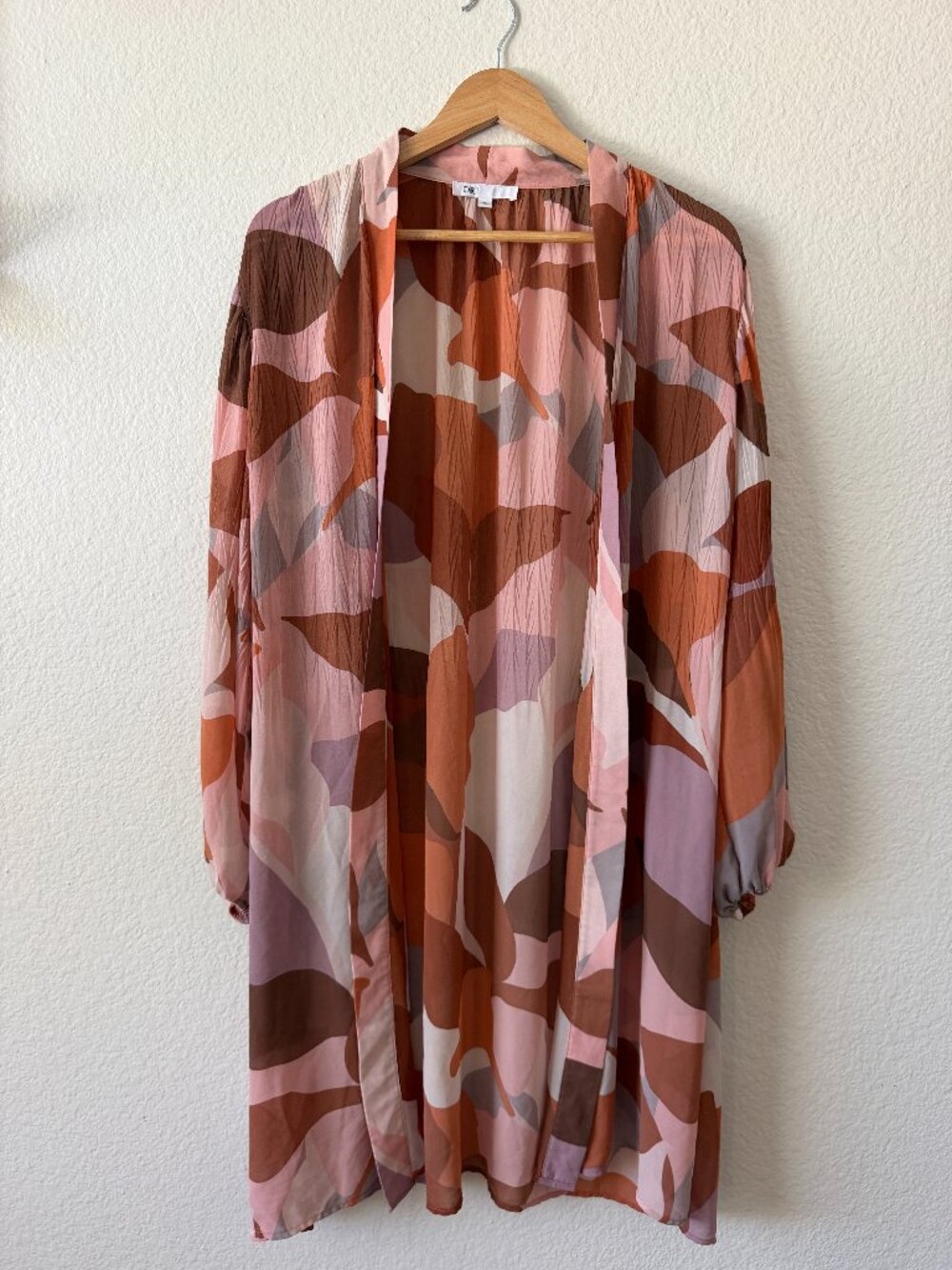 DR2 Boho Kimono Cover Up M/L Pink Abstract Resort Wear Beach Vacation Layer